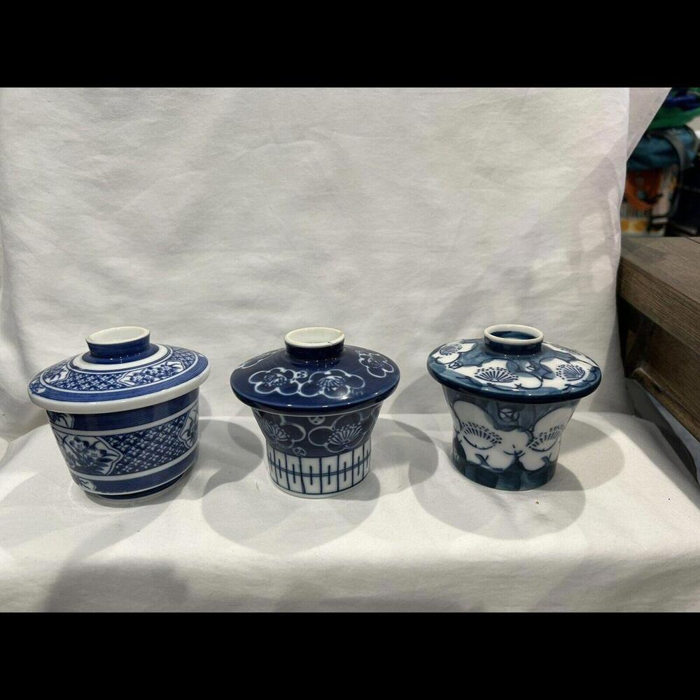 3x Pier 1 Imports Japanese Tea Bowls Chawan Tea Cups Rice Bowls Han Tsutsu-Gata